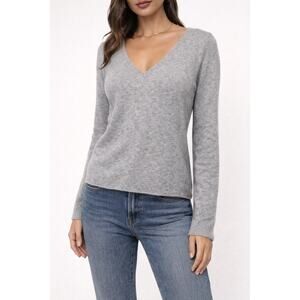 Marisa Christina Grey V-Neck Angora Rabbit Wool Blend Sweater Cozy Womens Small